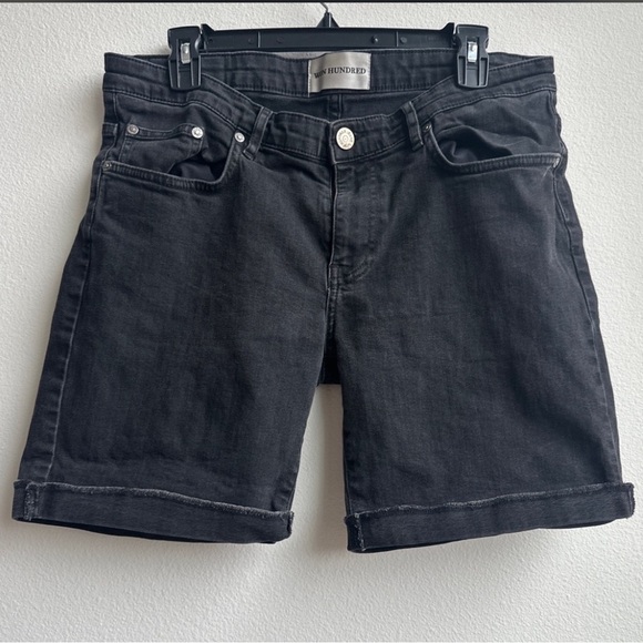 won hundred Pants - Won Hundred Women's Black Midi Denim Jean Shorts size 34